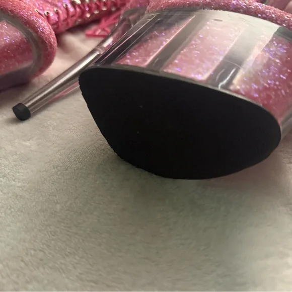 Pleaser Adore Pink Glitter Platform Ankle Boots Size 9 Gently Used - Picture 3 of 3